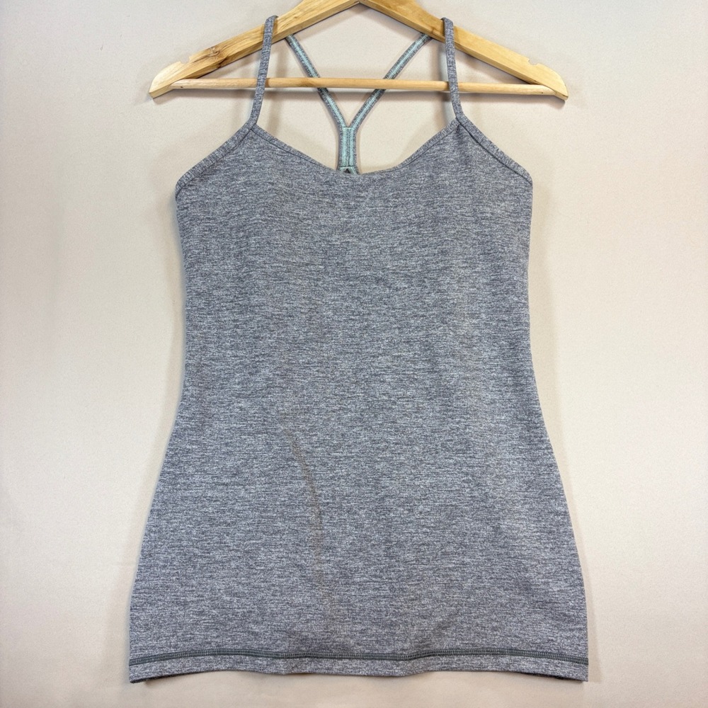 Lululemon Power Y Tank Top Women 8 Gray Heathered Racerback Yoga Gym Athleisure